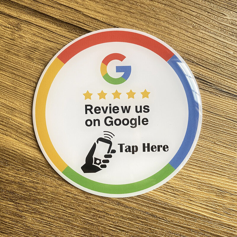 3,93 "липкая табличка для обзора Google Tap, круглая форма Google Reivew NFC Plate
