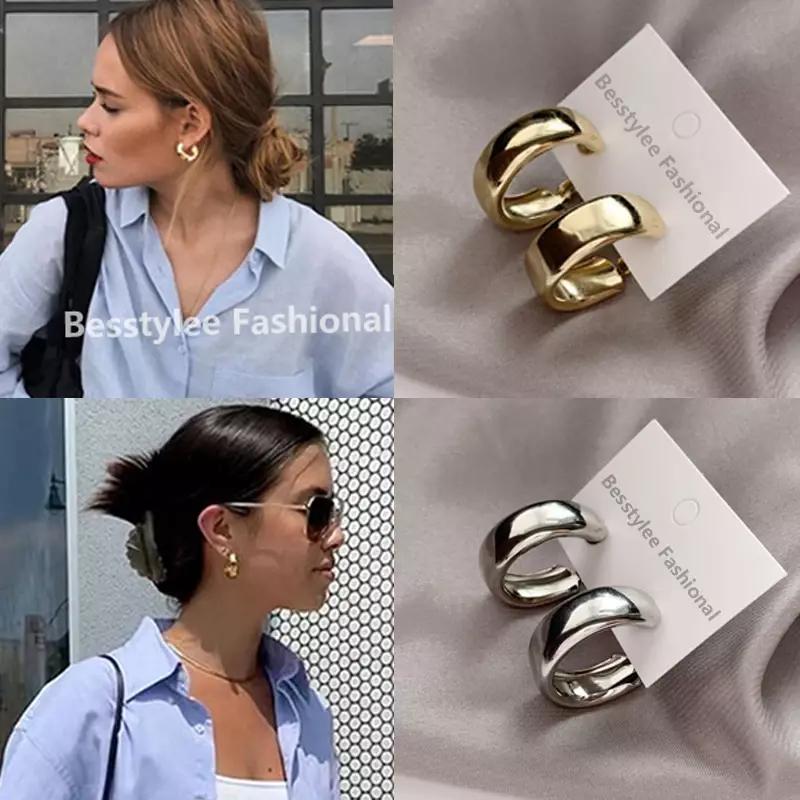 Minimalist Gold/Silver Color Round Earrings for Women Trendy Geometric Drop Statement Earrings Party Fashion Jewelry Gift