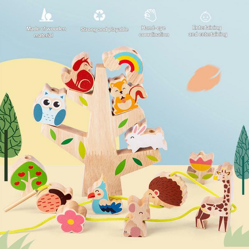Mainan kayu susun permainan pendidikan dini rangkaian keseimbangan hutan anak-anak blok keseimbangan Montessori permainan edukasi susun
