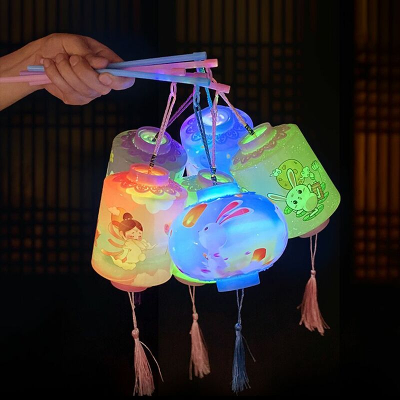 Regalo di coniglio portatile cilindro rotondo festa dell'asilo giocattoli cinesi per bambini lanterne a LED lanterne per Festival con lampada di metà autunno