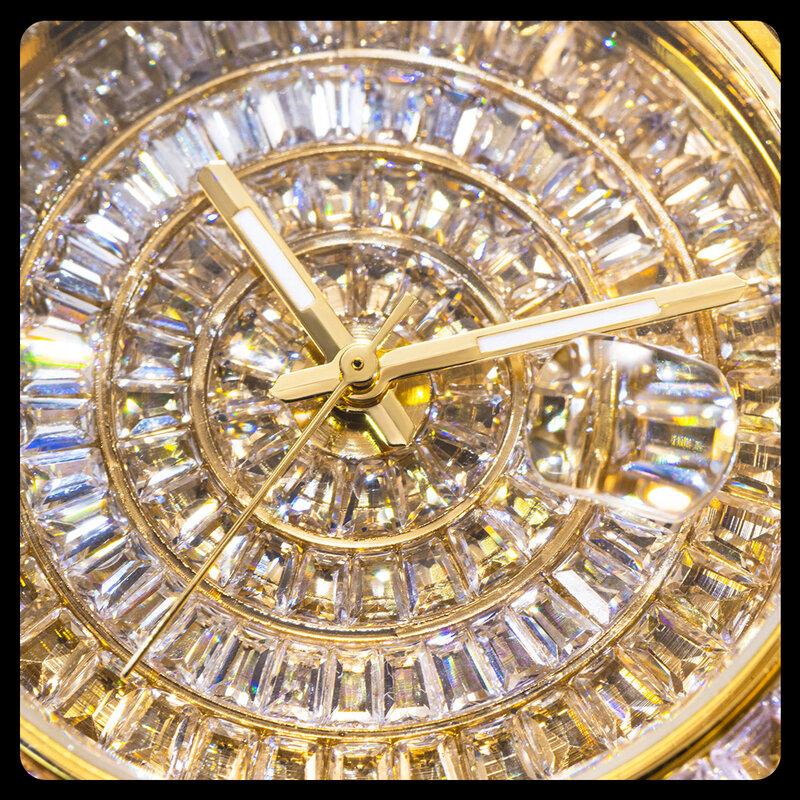 남성용 완전 바게트 다이아몬드 시계 탑 럭셔리 골드 스테인레스 스틸 자동 날짜 쿼츠 손목 시계 힙합 아이스 아웃 남성 시계