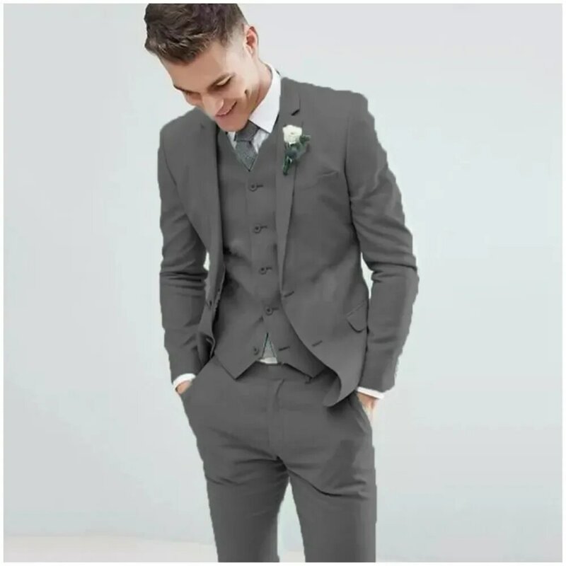 Fatos de lapela masculina, blazer slim fit, jaqueta sob medida, jeans e colete, traje de casamento, baile de formatura, moda do noivo, 3 peças