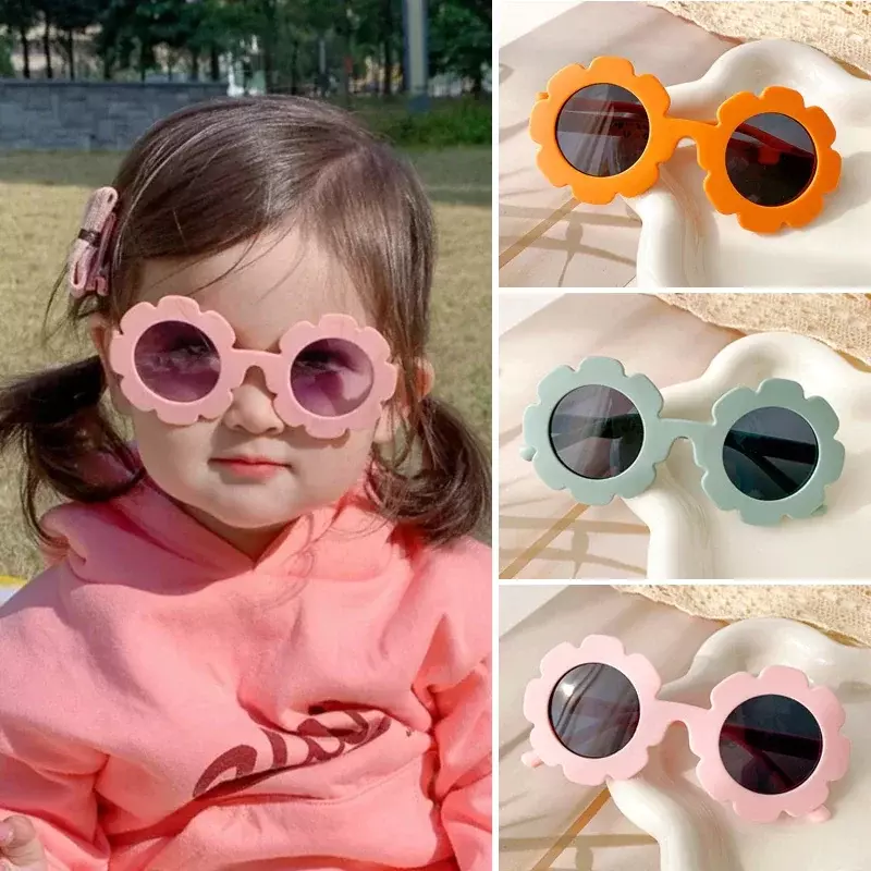 Nowe dziewczyny chłopcy śliczne okulary przeciwsłoneczne kwiat na zewnątrz dzieci piękne Vintage ochrona klasyczne dzieci