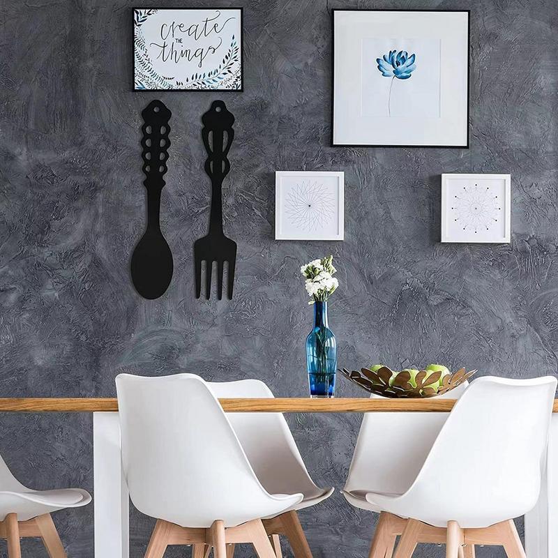 Decoración de pared de Metal con tenedor y cuchara, carteles negros, placa recortada, decoración de pared de cocina, helado, café, cucharas