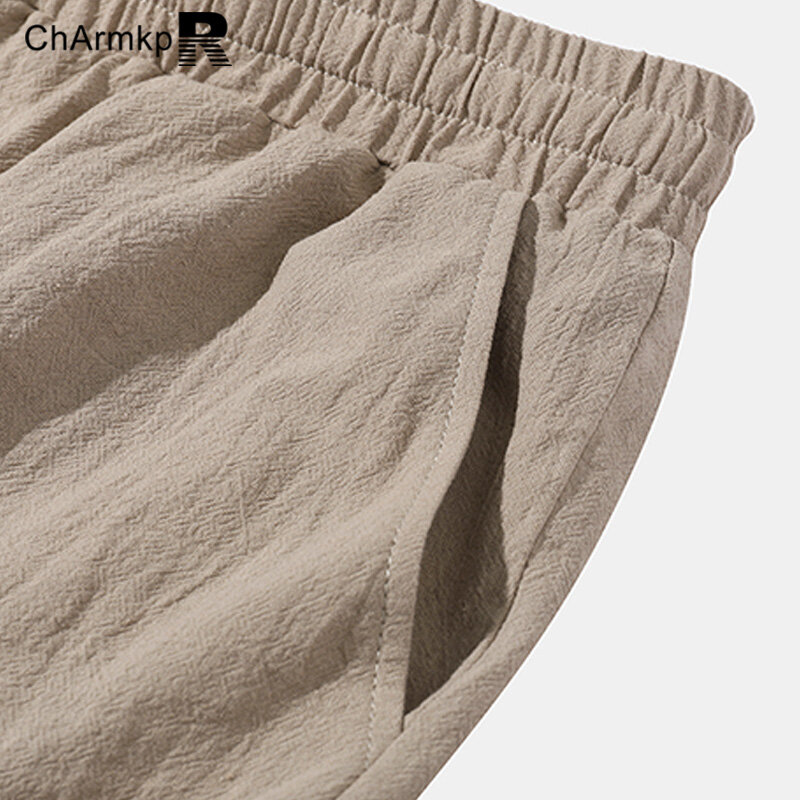 ChArmkpR-Pantalones largos para hombre, ropa de calle de gran tamaño, informal, holgada, con cordón en la cintura, color sólido, verano, 2024