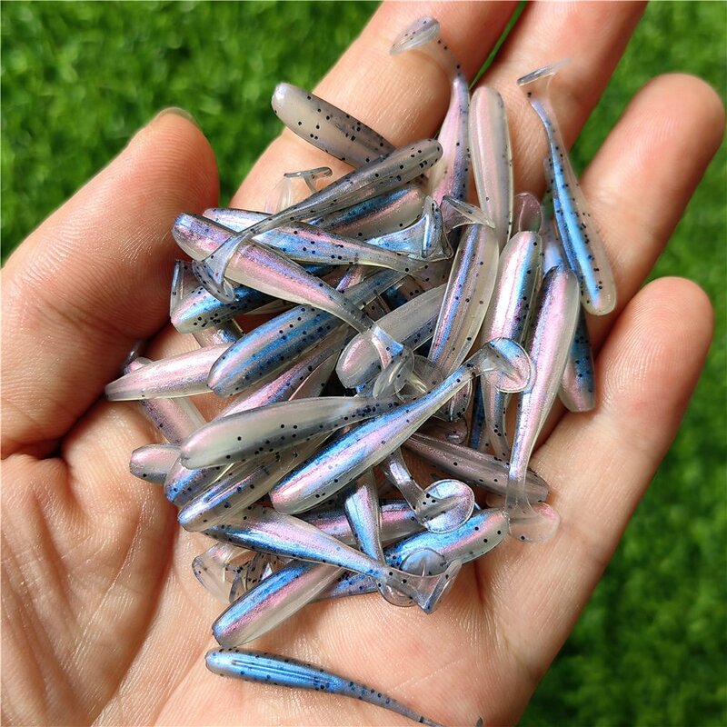 MUKUN-Micro Soft Fishing Lures, T-cauda Worm Lure, pequena isca artificial, Jig Wobblers, Bass Pike Fishing Tackle, 0.35g, 35mm, 10Pcs