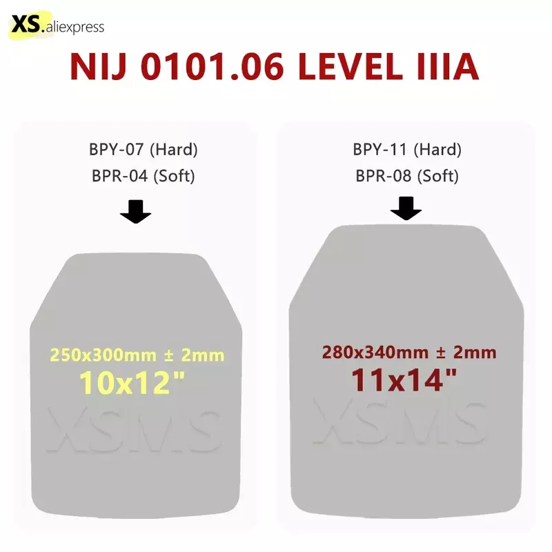 NIJ IIIA 3A Hard & Soft Armor Plates 10x12&11x14 Ballistic Vest Bulletproof Backpack Ballistic Big Plates 25x30cm，28x34cm