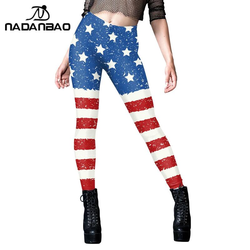 Nadanbao flaga ameryki sokół 3D cyfrowy legginsy z nadrukiem damski spodnie rozciągliwe z wysokim stanem elastyczny obcisłe legginsy sportowy