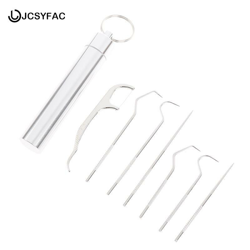 7pcs/set  Outdoor Household Stainless Steel Toothpick Set With Portable Toothpick HolderTravel Seal Storage Container Box Case