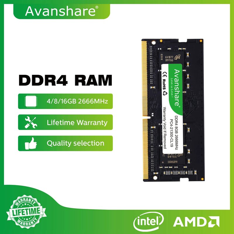 Avanshare Ram หน่วยความจำ DDR3 DDR3L DDR4 Sodimm 4GB 8GB 16GB 1333MHz 1600MHz 2400MHz 2666MHz 3200MHz PC4 PC3L PC3คอมพิวเตอร์แล็ปท็อป