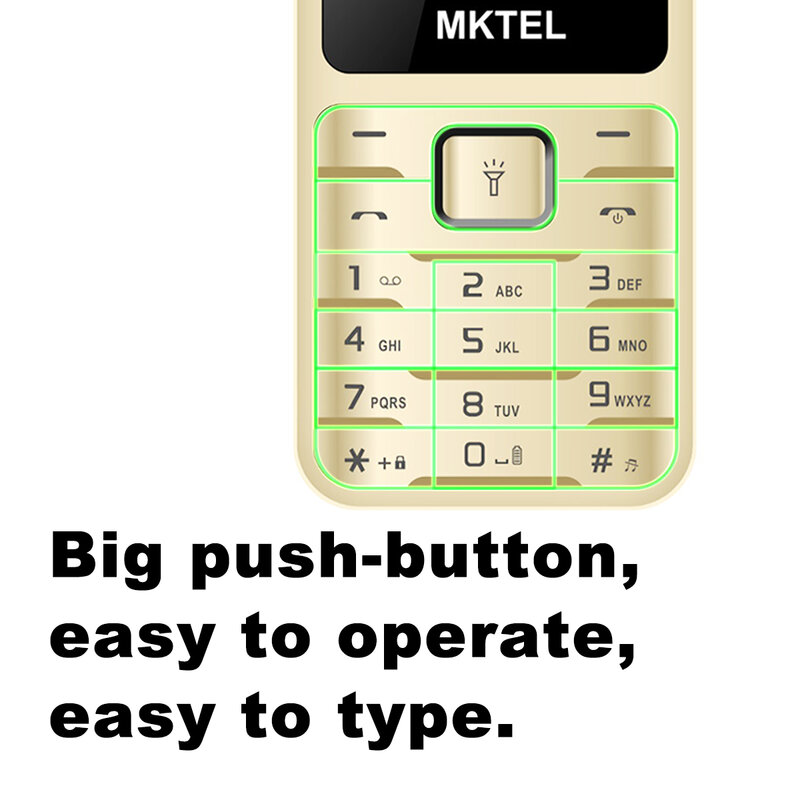 هاتف من MKTEL موديل OYE 3 بشاشة مقاس 1.77 بوصة مع بطارية 1800 مللي أمبير في الساعة بشريحتين احتياطي وراديو MP3 MP4 FM مع كشاف قوي هاتف كبير