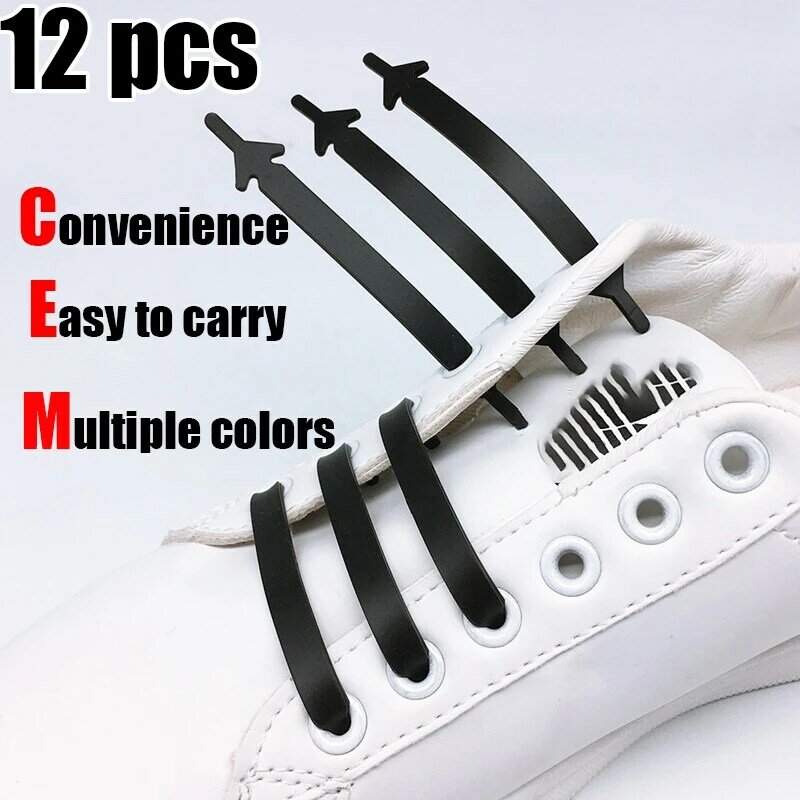 12pcs/lot Silicone Shoelaces No tie Elastic Shoe Laces Special Shoestrings for Kid/Adult Lacing Rubber Sneakers Shoe Lace