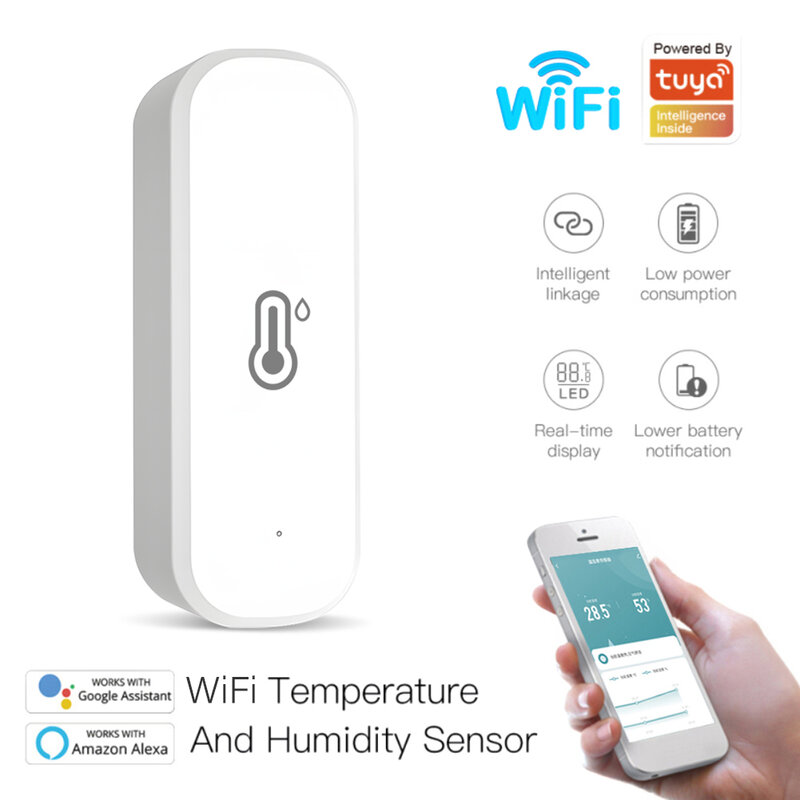 Tuya inteligente WiFi temperatura e umidade detector, higrômetro doméstico interior, controlador sem fio, vida inteligente