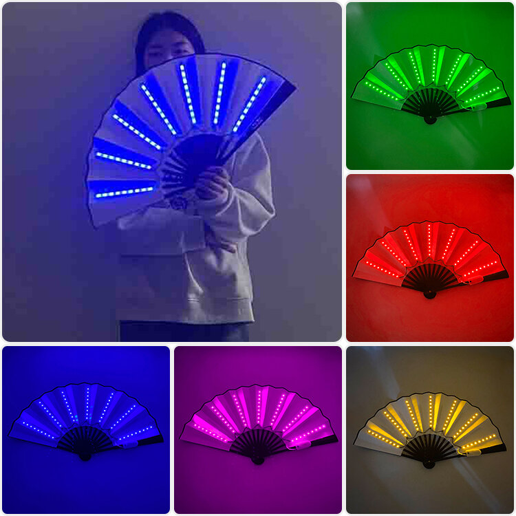 Ventilatore pieghevole luminoso a LED 3V ventaglio colorato da 13 pollici ventagli da sposa per Night Club Dance decor puntelli per spettacoli teatrali