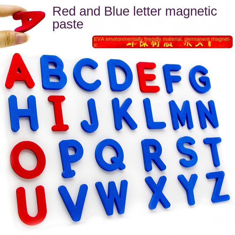 Stiker magnetik huruf Inggris merah biru untuk anak-anak magnetik Inggris penyerapan magnetik Vowel thonics Natural