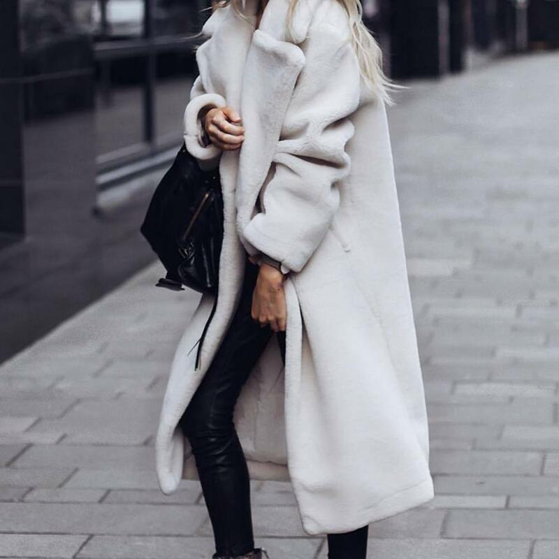 Long manteau en peluche pour femme, Cardigan, manches longues, attrayant, veste longue, vêtements d'hiver