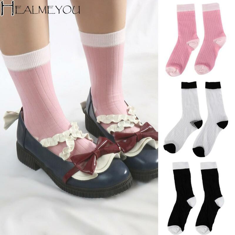 ถุงเท้าสเก็ตบอร์ดยืดหยุ่นสไตล์เกาหลีของผู้หญิงถุงเท้าถุงเท้าลายทางมีสองสี Y2K ถุงเท้าสไตล์เกาหลี