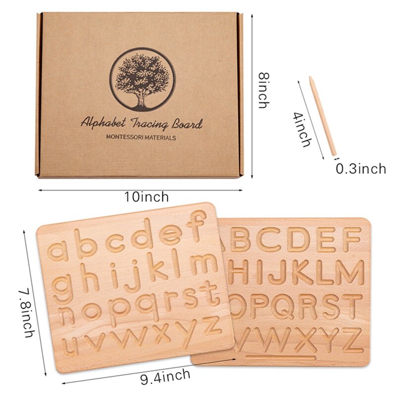 Tablero de trazado Montessori de doble cara, juguete de madera, letras mayúsculas y minúsculas, número, juego educativo, producto de juguete