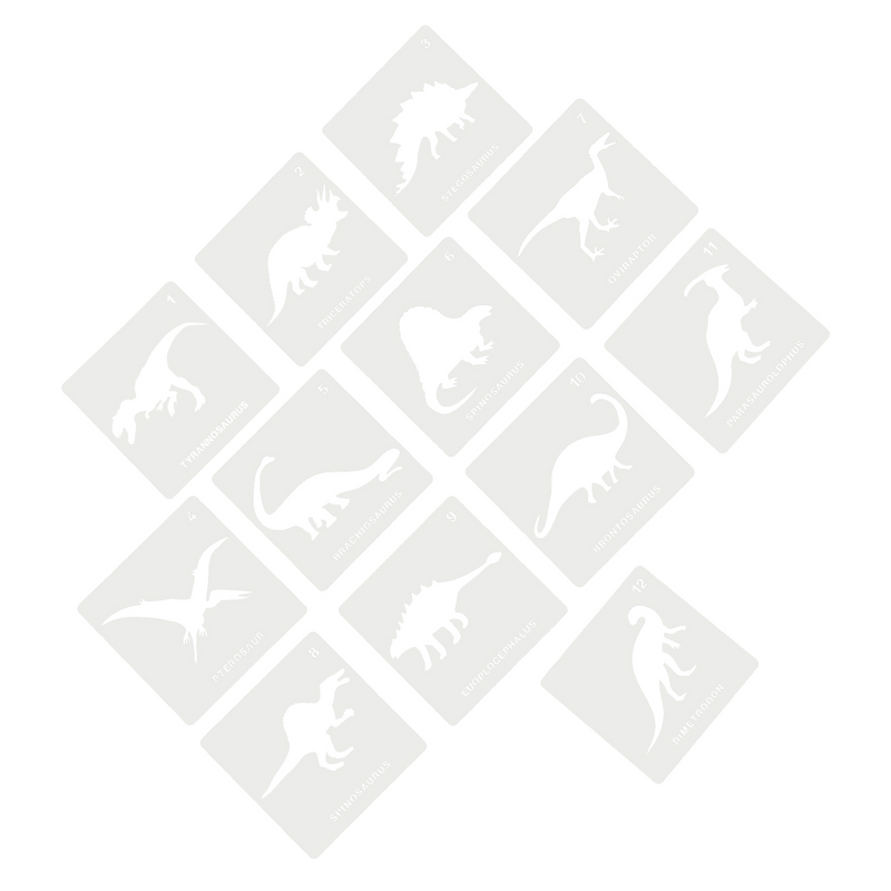 قوالب رسم حيوانات للحرف اليدوية ، استنسل القصاصات ، ديناصور ، ديي ، 12
