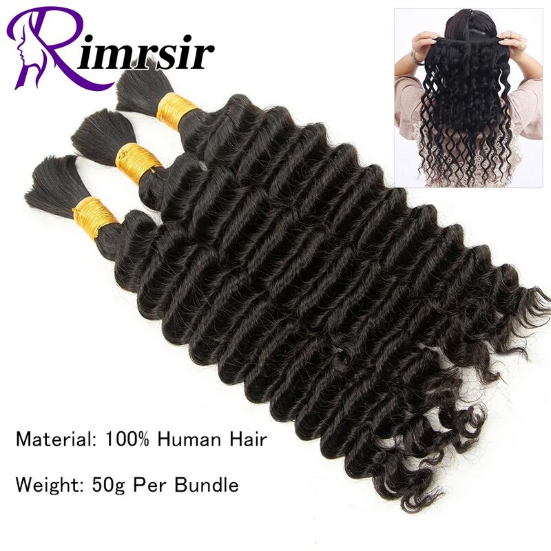 Rambut gelombang dalam ekstensi besar wanita hitam rambut manusia Remy alami bundel jumlah besar tanpa kain Salon rambut manusia ekstensi 50g/potong