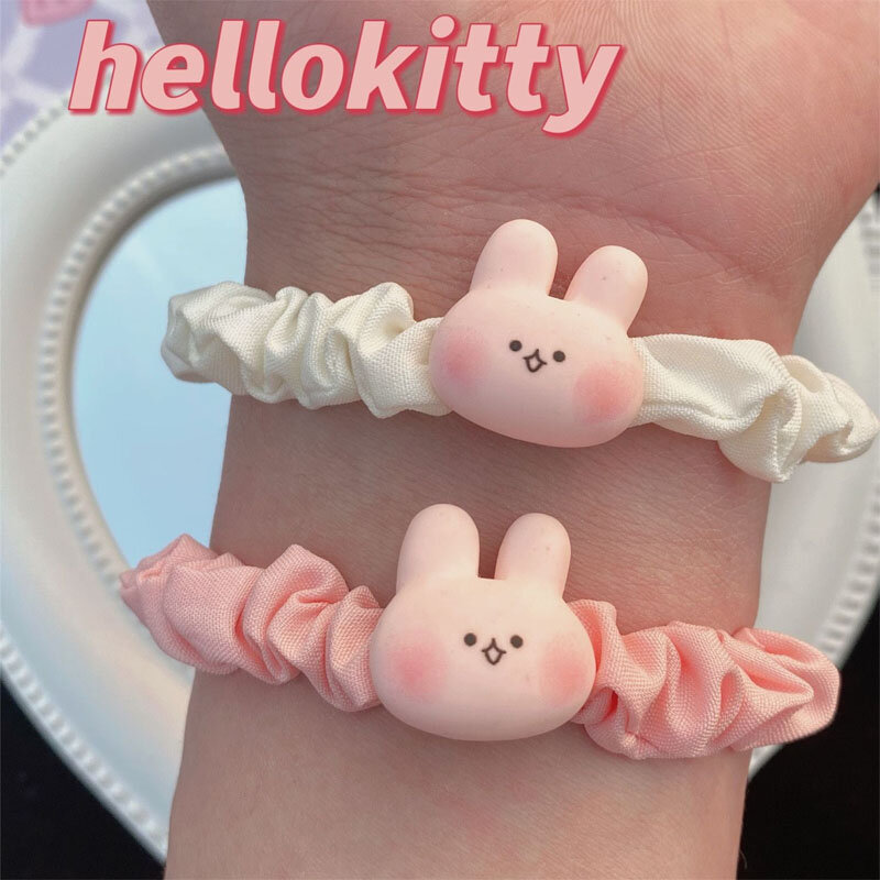 Милый розовый кролик маленький кишечник круг корейская мода милые и свежие волосы для девочек веревка головной убор 2023