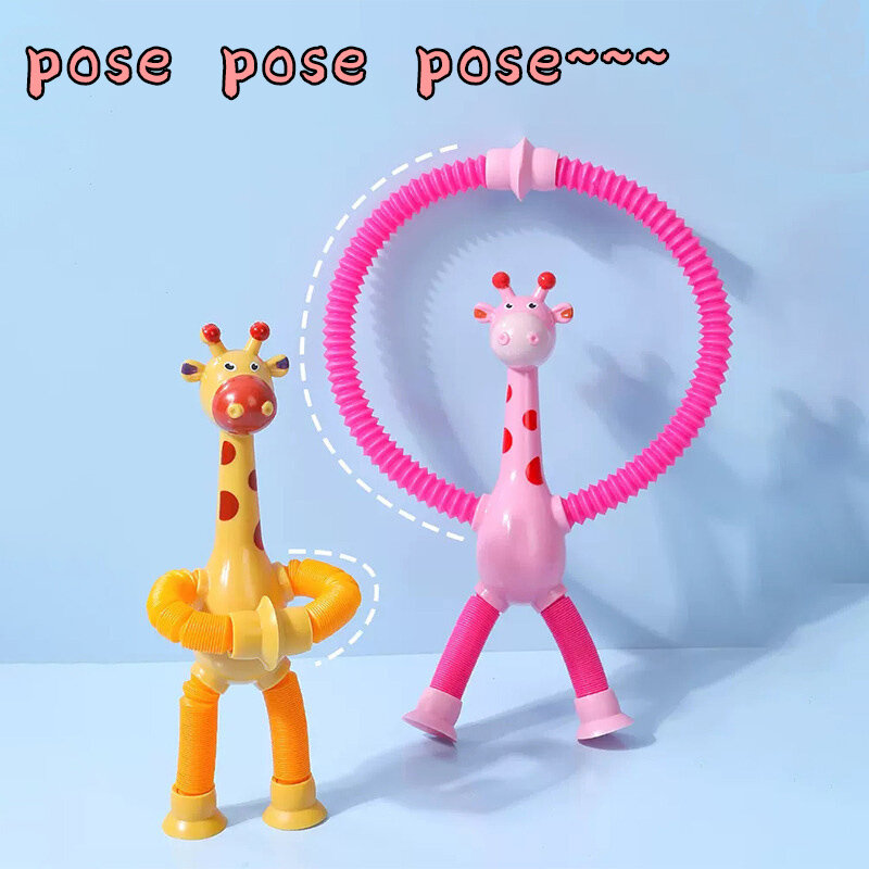 Stressverlichting Telescopische Giraffe Speelgoed Pop Buizen Kinderen Zuignap Giraffe Speelgoed Sensorische Balg Speelgoed Anti-Stress Knijp Speelgoed ﻿