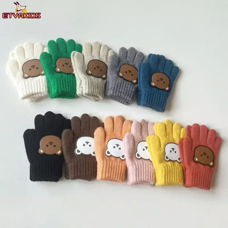 1 para rękawiczek dla dzieci moda kreskówka niedźwiedź rękawica dla malucha Boyr Girl jesień zima gra na wolnym powietrzu ciepłe rękawiczki akcesoria zimowe