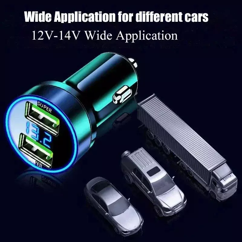 차량용 고속 충전 충전기, 디지털 디스플레이 포함, 아이폰, 삼성, 샤오미, 240W, USB 포트 2 개 어댑터