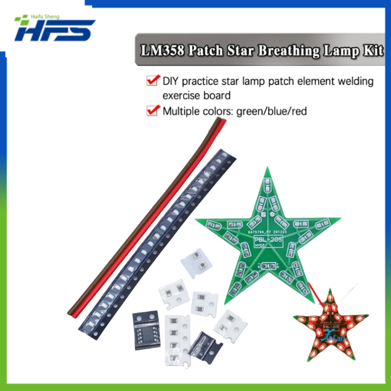 Estrela de cinco pontas respiração gradiente LED luz para o Natal, estudantes de treinamento kit DIY, vermelho, verde, azul, treinamento