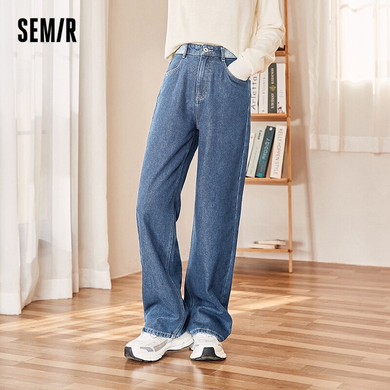 Semir Jeans Women Splicing Wide Leg Pants Show Leg Length 2022 Winter New Fashion Retro Long Demin Pants