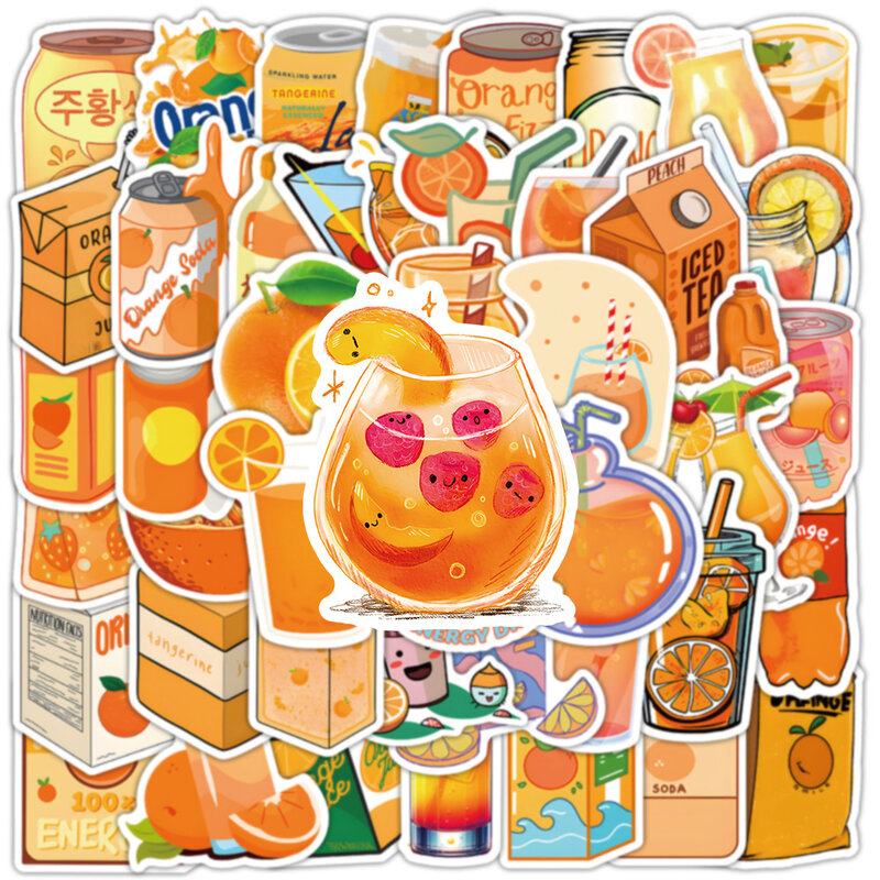 漫画オレンジジュースの飲み物のステッカー、カワイイグラフティステッカー、電話日記冷蔵庫デカール、かわいい装飾、10個、30個、53個