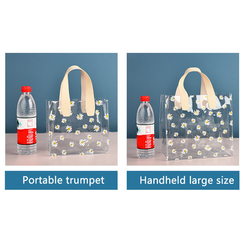 透明なPVCトートバッグ,小さなデイジーのプラスチック製ハンドバッグ,ウェディングギフト,キャンディーボックス,化粧品バッグ