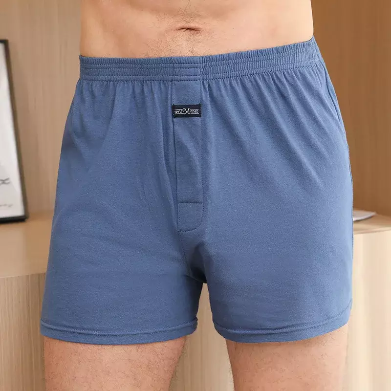 100% Cotton Men Pajama Shorts Summer Solid Elastic Waist Short Pants Loose Breathable Crotch Bottoms Sleepwear Underwear