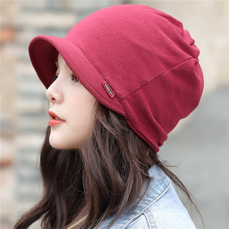 Topi rajut kepala wanita, tutup kepala mode luar ruangan tahan angin hangat tebal warna polos untuk musim gugur dan dingin