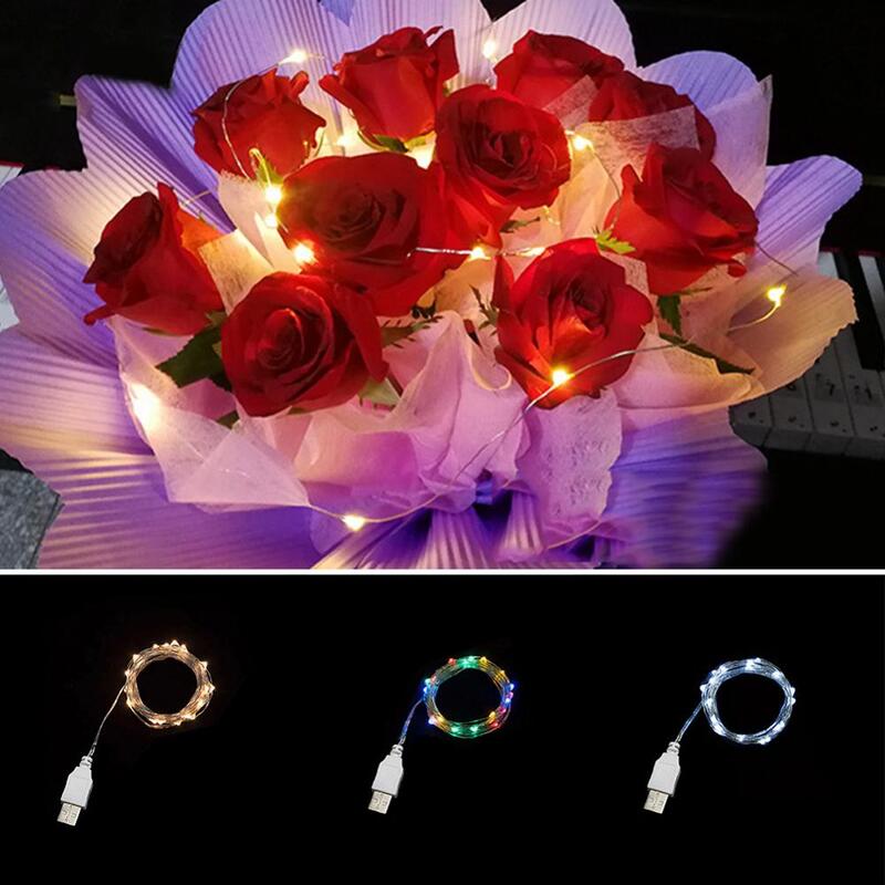 Lampu LED, lampu peri dekorasi pesta pernikahan Natal, lampu karangan bunga, lampu LED String USB, lampu kawat tembaga 2m 20