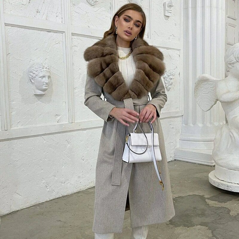Winter Jackets For Women 2024 Fox Fur Coat Women Real Fox Fur Collar Cashmere Coat Best Selling Style