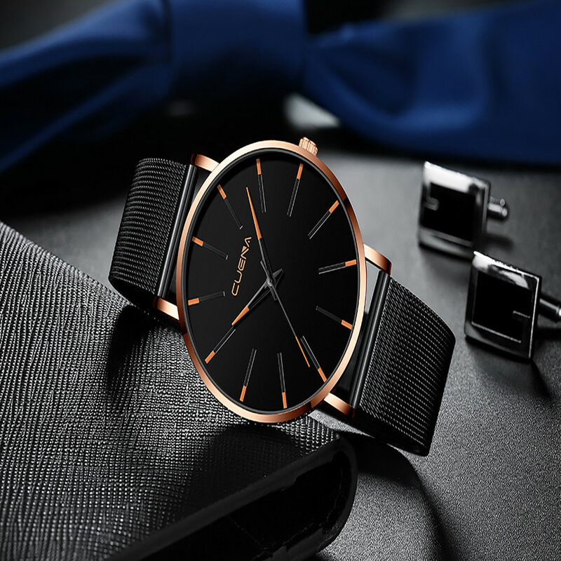 Relógio de quartzo com mostrador de aço inoxidável para homens Relógios casuais, bracelete clássico, relógios de luxo, moda