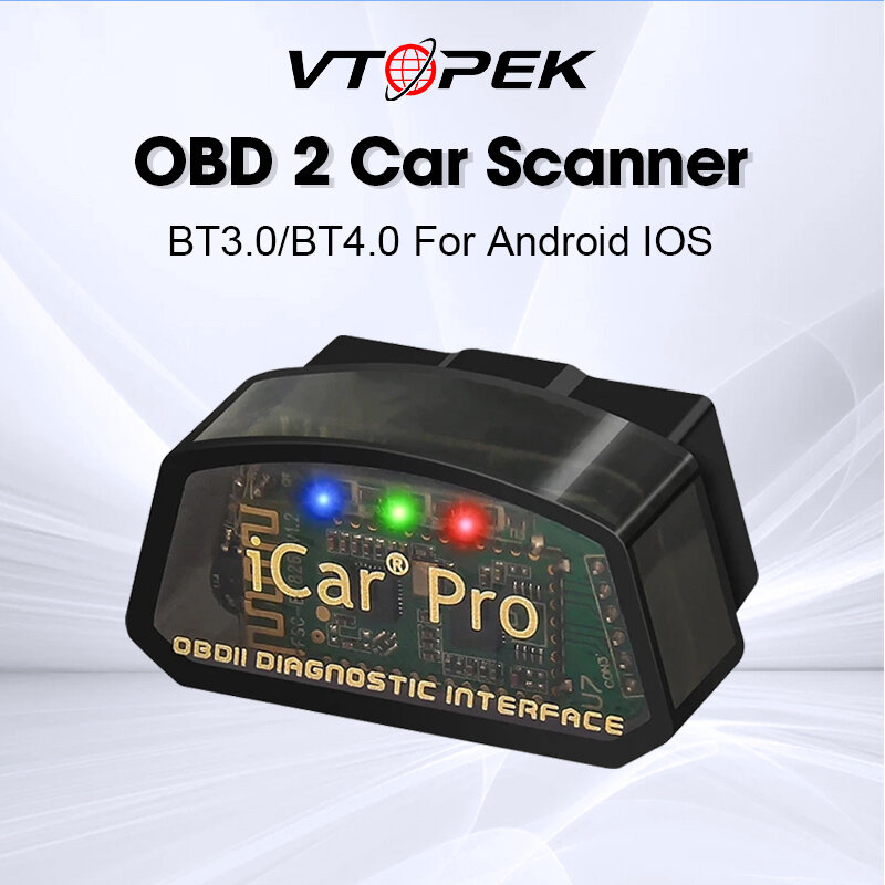Vtopek pemindai mobil ODB2, alat diagnostik mobil iCar Pro elm327 V2.3 OBD 2 OBD2 Bluetooth 4.0 untuk Android/IOS BT3.0 untuk Android