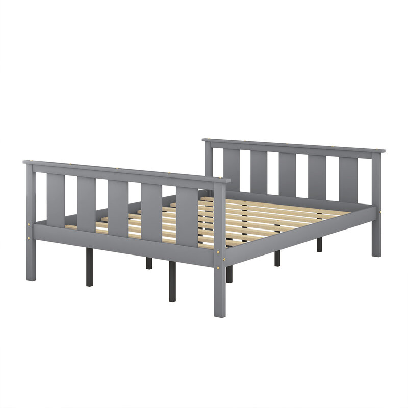 Wood Platform Bed Queen Size Bed Frame with Headboard and Footboard, Grey