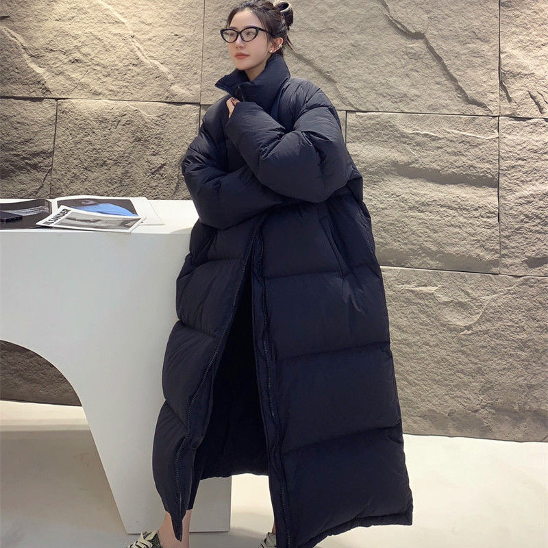 Mantel wanita jaket Puffer wanita, jaket bulu angsa Korea untuk wanita ukuran besar longgar mantel panjang tebal