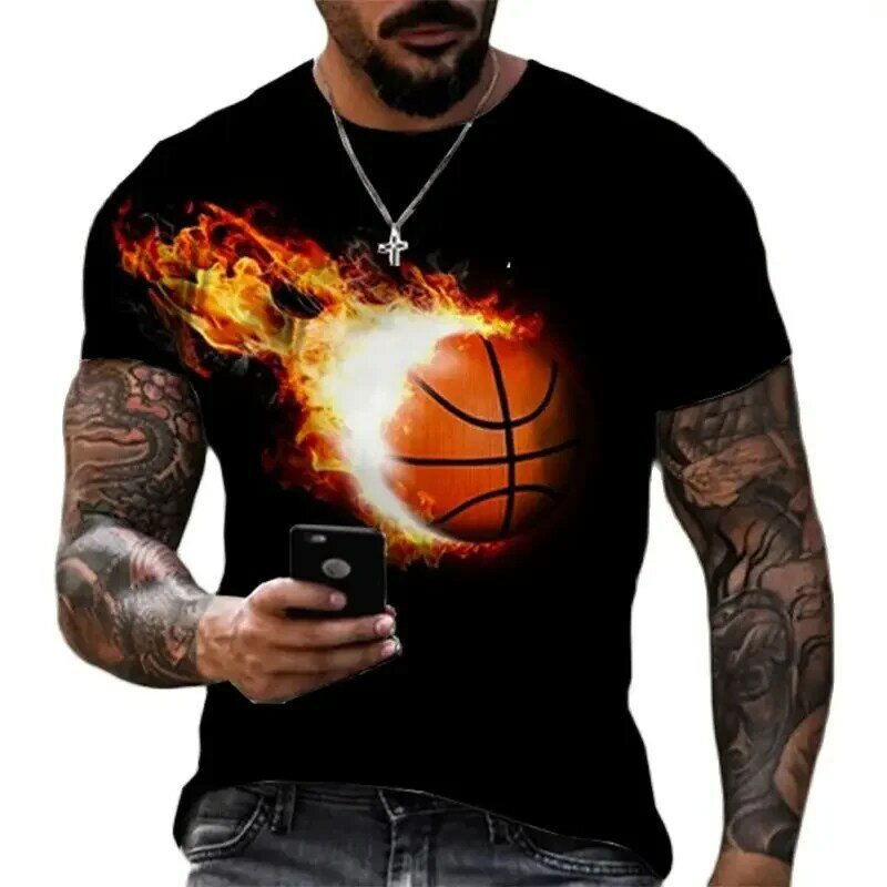 Men's T-Shirt 3D Basketball Print Short Sleeve Tops Street Casual Sports T Shirt Streetwear Oversized Tee Shirt Men Clothing