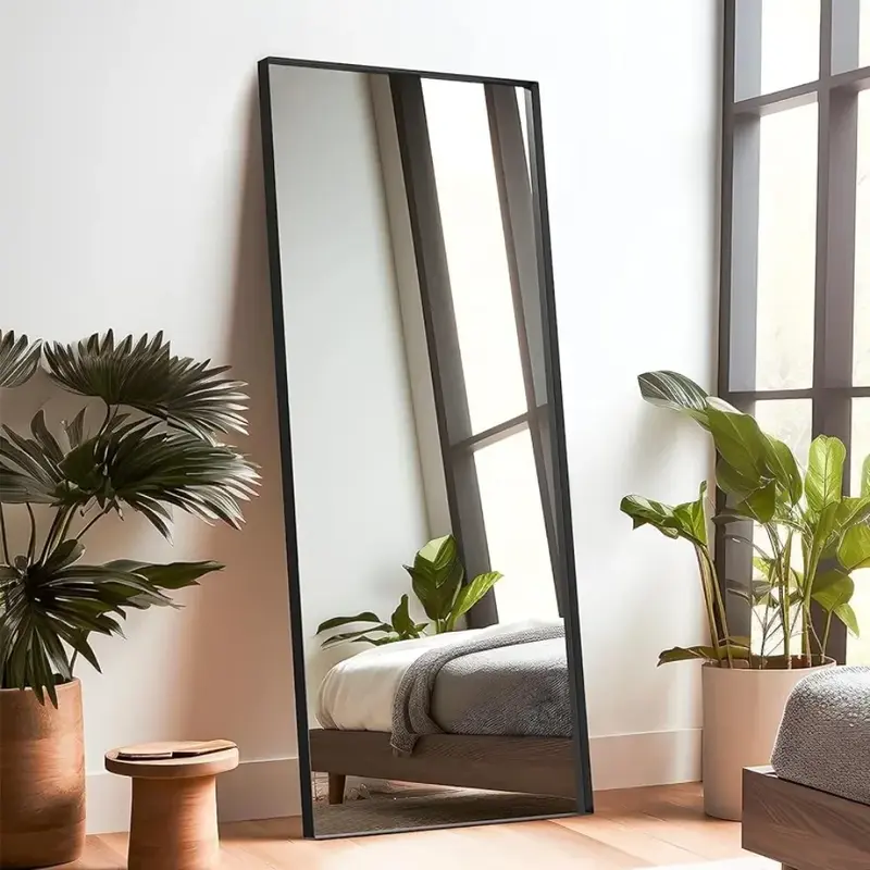 Comprimento total vestir espelho, pendurado ou encostado na parede, grande espelho retangular, ferro forjado, preto, 63 "x 20"