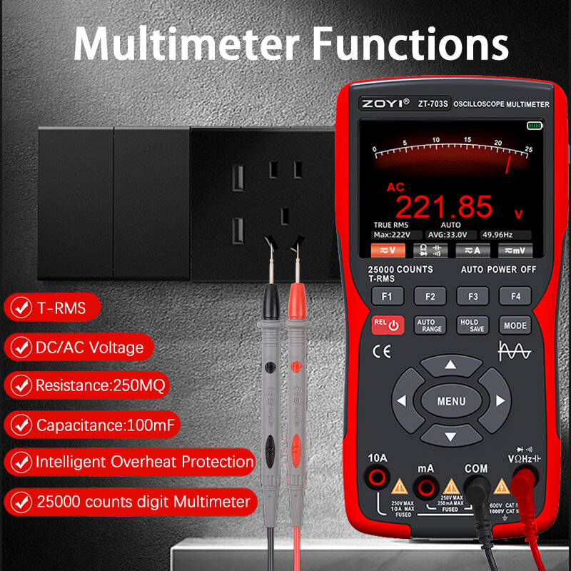 Multi-instrumento multi-função osciloscópio, multi-função, gerador de sinal de alta precisão, 3-em-1, ZT-703S