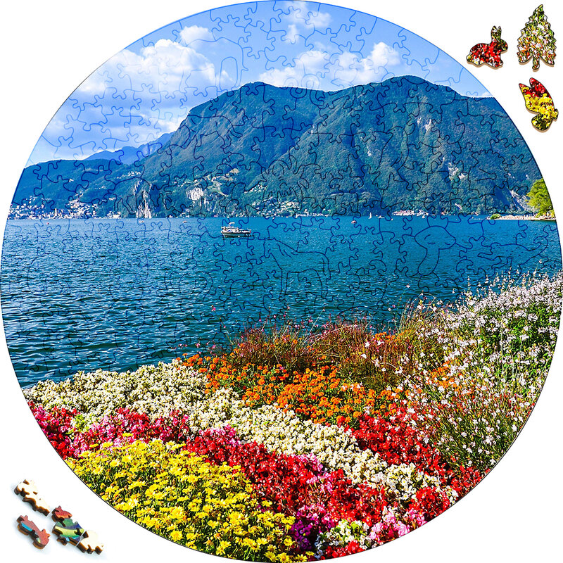 Beautiful Wooden Puzzles Flowers Lake Mountains Wood Jigsaw Puzzle Craft Irregular Family Interactive Puzzle Gift for Friend Toy