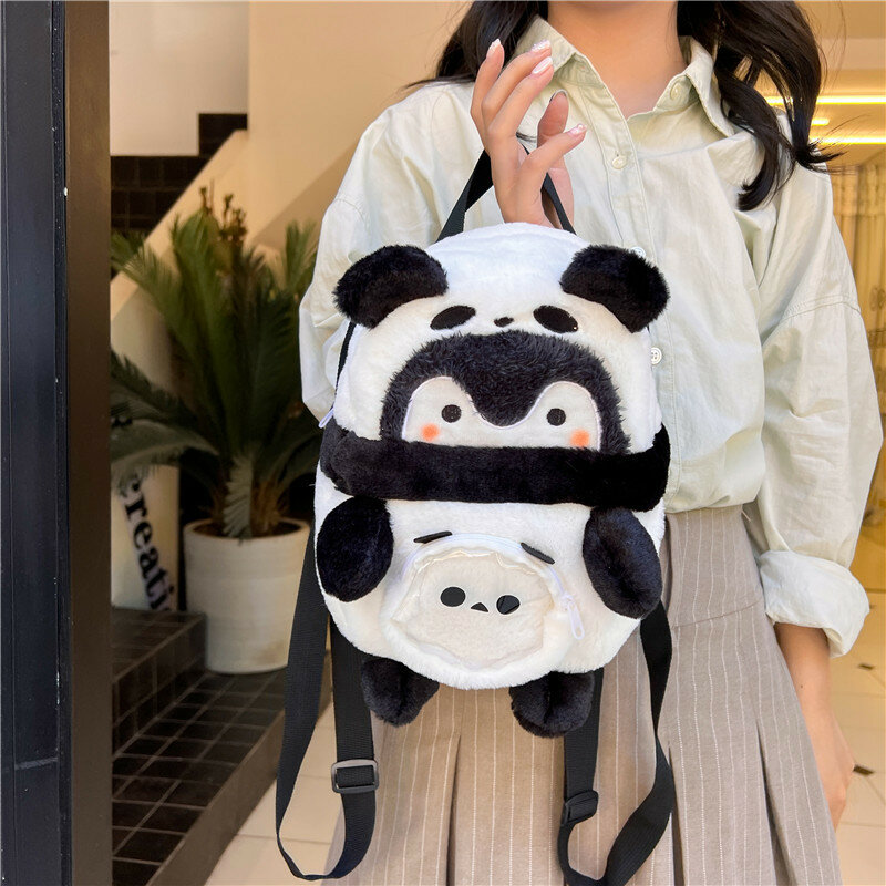 2024 Panda Penguin Backpack Cute Cartoon Children's Doll Bag Plush Mini Book Bag Gift