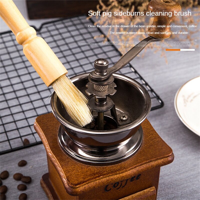 Sikat Mesin kopi, pegangan kayu & pegangan bulu alami kelompok kepala membersihkan alat dapur sikat penggiling kopi