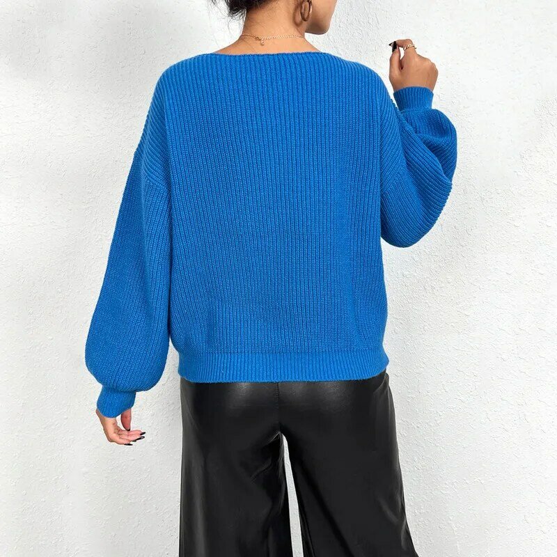 Sweter rajut wanita, atasan baru leher O warna Solid nyaman dasar netral kasual gaya Vintage