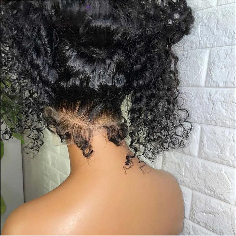 Miękkie 26 Cal długie czarne perwersyjne kręcone koronkowa peruka na przód o 180 gęstości dla afrykańskich kobiet, odporne na ciepło, bezklejowe, codziennie