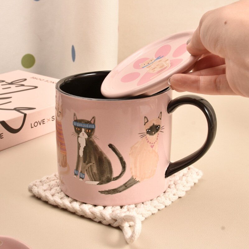 كرتون القط السيراميك مج القهوة للفتيات ، فنجان القهوة الرجعية ، أكواب الشاي بعد الظهر ، لطيف