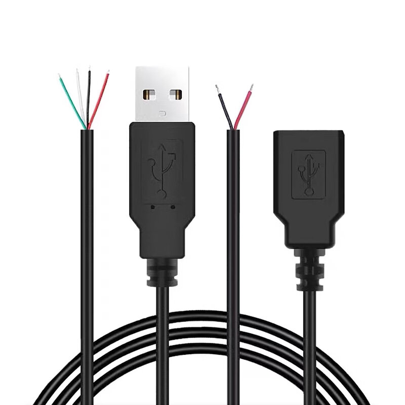 Kabel catu daya USB 2 Pin, 0.3m/0.5m/1m5V USB 2.0 A Wanita Pria 4 pin kawat pengisi daya kabel konektor ekstensi DIY